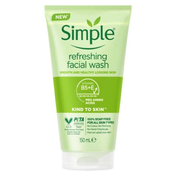 ژل شستشوی صورت سیمپل Simple حجم 150 میل | 100% بدون صابون، طراوت بخش Simple Kind To Skin Refreshing Facial Wash, 150ml