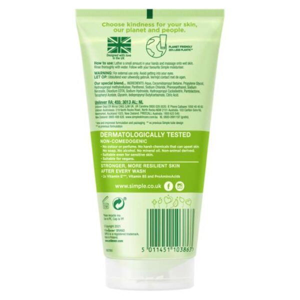 ژل شستشوی صورت سیمپل Simple حجم 150 میل | 100% بدون صابون، طراوت بخش Simple Kind To Skin Refreshing Facial Wash, 150ml