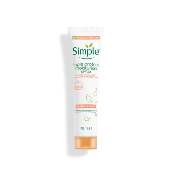 کرم مرطوب کننده و ضد آفتاب و ضد لک سیمپل حجم 40 میل| SIMPLE Protect Glow Triple Protect moisturiser spf 30