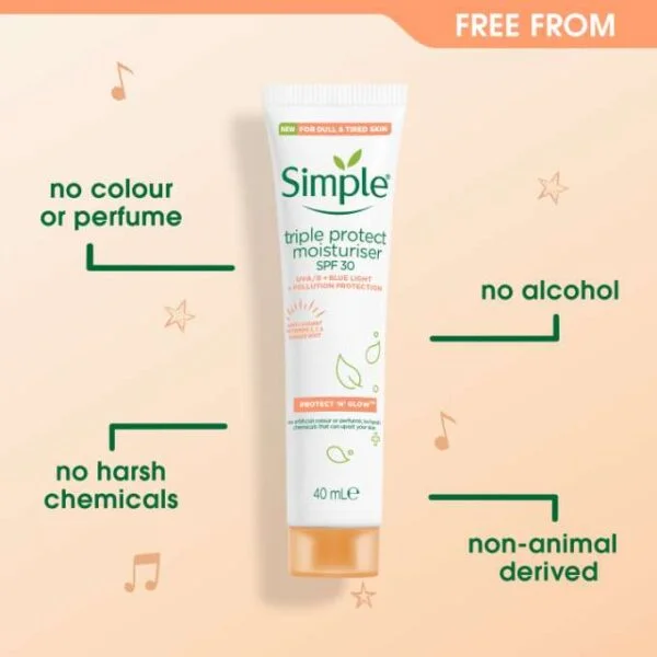 کرم مرطوب کننده و ضد آفتاب و ضد لک سیمپل حجم 40 میل| SIMPLE Protect Glow Triple Protect moisturiser spf 30 - Image 3