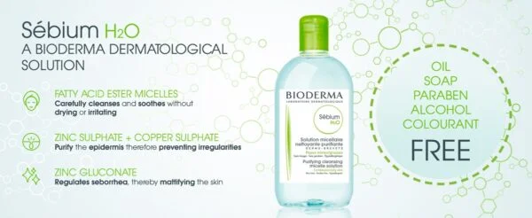 میسلار واتر بایودرما سبیوم پوست چرب حجم | BIODERMA Sebium H2O Purifying Cleansing Micelle Solution For Combination to Oily Skin 250 500 ml - Image 4