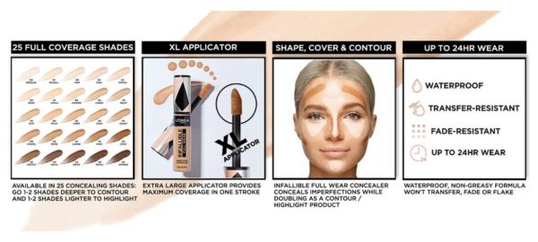 کانسیلر لورآل اینفالیبل Infallible More than Concealer حجم ۱۱ میل | LOREAL Full Wear Concealer up to 24H Full Coverage 11 ml