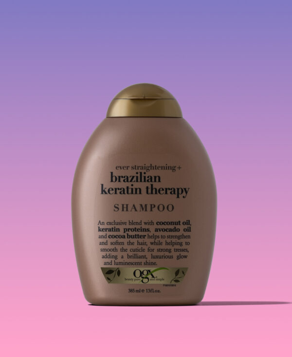 شامپو کراتین برزیلی اوجی ایکس OGX حجم ۳۸۵ میل | بدون سولفات، صاف کننده قوی مو | OGX Brazilian Keratin smooth Shampoo 385 ml