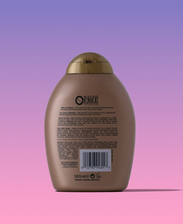 شامپو کراتین برزیلی اوجی ایکس OGX حجم ۳۸۵ میل | بدون سولفات، صاف کننده قوی مو | OGX Brazilian Keratin smooth Shampoo 385 ml