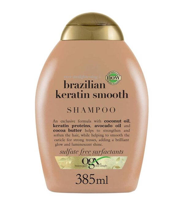 شامپو کراتین برزیلی اوجی ایکس OGX حجم ۳۸۵ میل | بدون سولفات، صاف کننده قوی مو | OGX Brazilian Keratin smooth Shampoo 385 ml