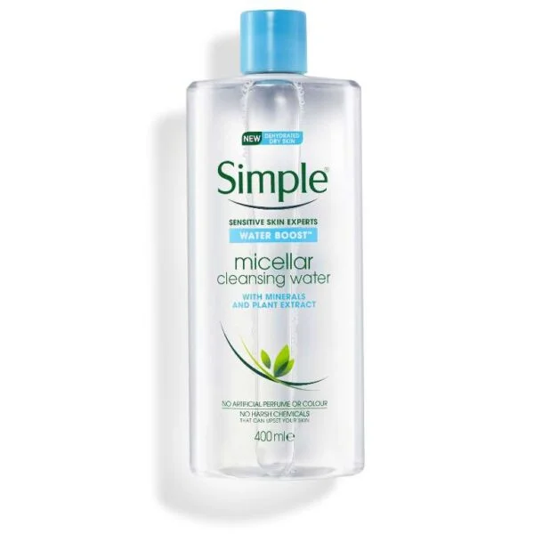 1528282-simple-wb-micellar-cleansing-water-v3.jpg.rendition.767.767 (1) میسلار واتر پوست خشک و حساس سیمپل لاین واتر بوست | SIMPLE Water Boost Micellar Cleansing Water 400ml - Image 1