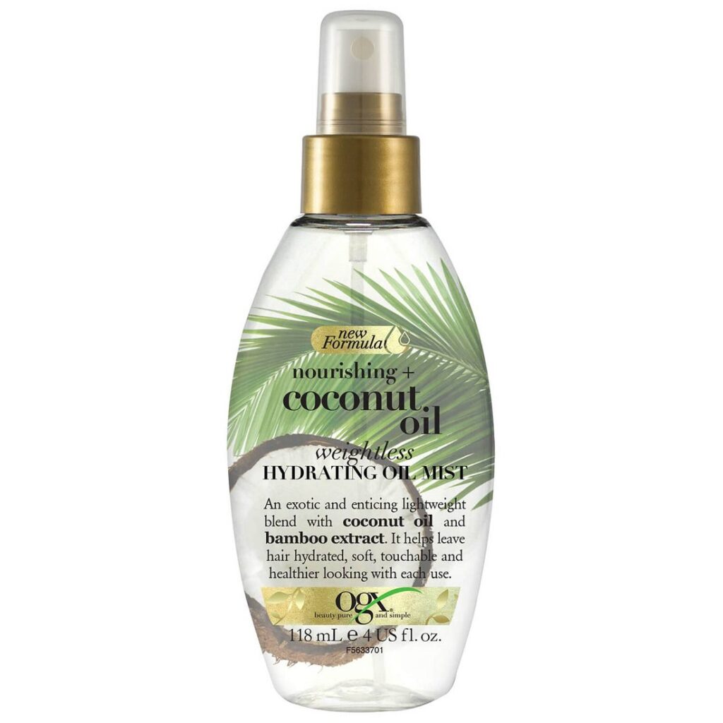 اسپری کوکونات اویل (روغن نارگیل) او جی ایکس coconut oil حجم 118 میل| OGX Nourishing + Coconut Oil Weightless Hydrating Oil Hair Mist 118ml