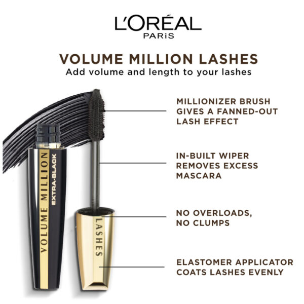 ریمل فوق مشکی میلیون لشز لورال 10.7میل| LOREAL Volume Million Lashes MascaraExtra Black 10.7ml