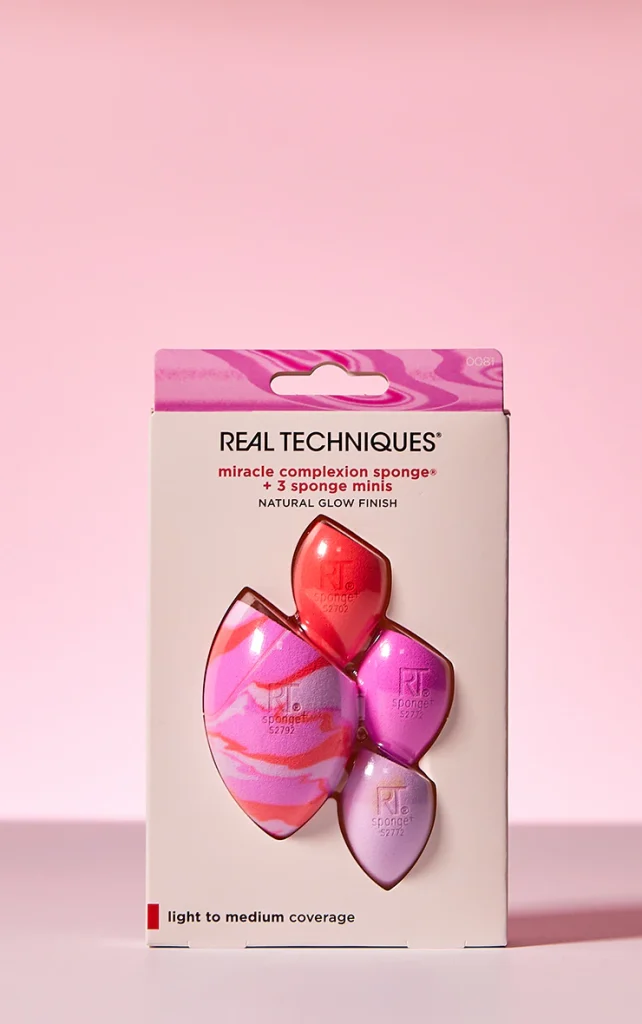 ست بلندر ریل تکنیک 1اسفنج معجزه آسا + 3اسفنج مینی| REAL TECHNIQUES BERRY POP MIRACLE COMPLEXION SPONGE MINI SPONGES SET