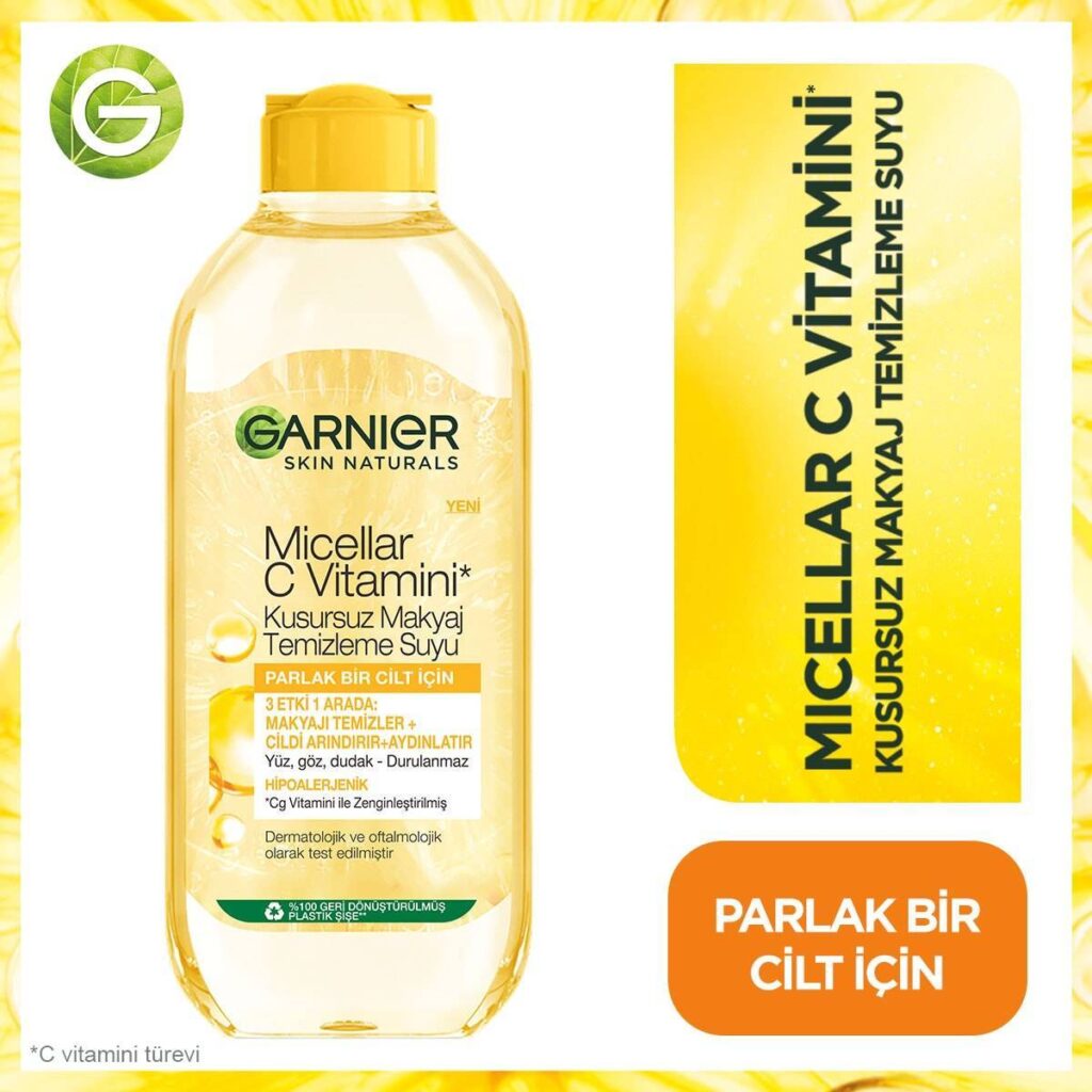 میسلار واتر حاوی ویتامین سی گارنیه ۴۰۰میل|GARNİER MİCELLAR C Vitamini Kusursuz Makyaj Temizleme Suyu 400ml