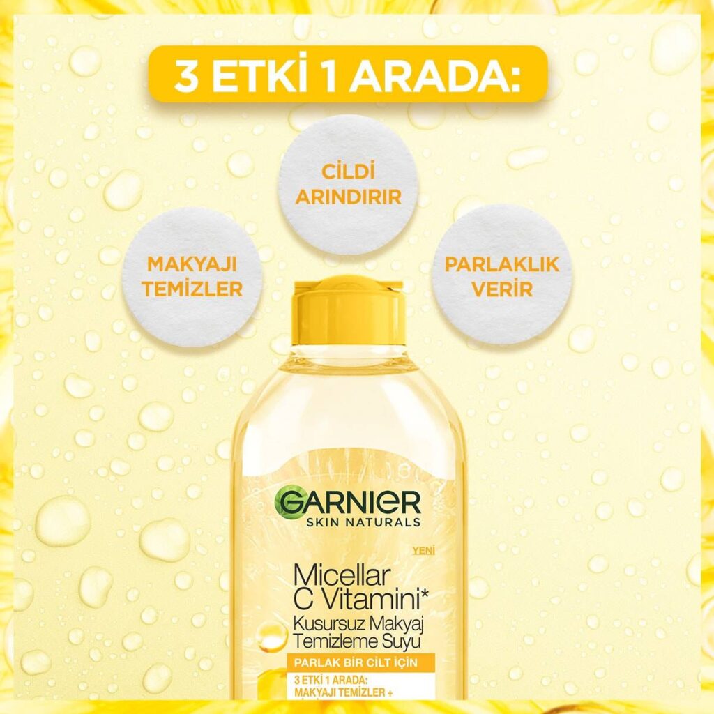 میسلار واتر حاوی ویتامین سی گارنیه ۴۰۰میل|GARNİER MİCELLAR C Vitamini Kusursuz Makyaj Temizleme Suyu 400ml