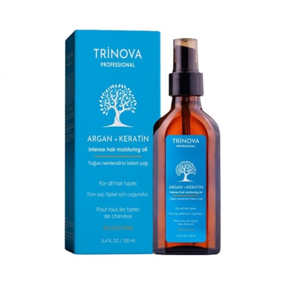 روغن آرگان و کراتین آبرسان و ترمیم کننده ترینووا TRINOVA حجم 100 میل|TRINOVA moisturizing and repairing argan oil and keratin 100ml